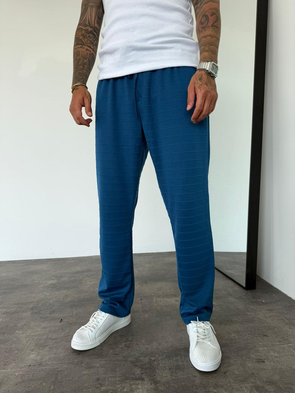 Mavi Yatay Çizgili Baggy Eşofman