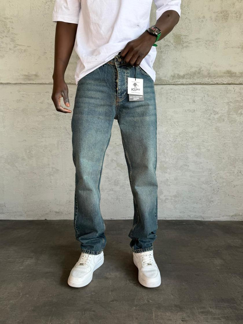 Mavi Yıkamalı Baggy Jean
