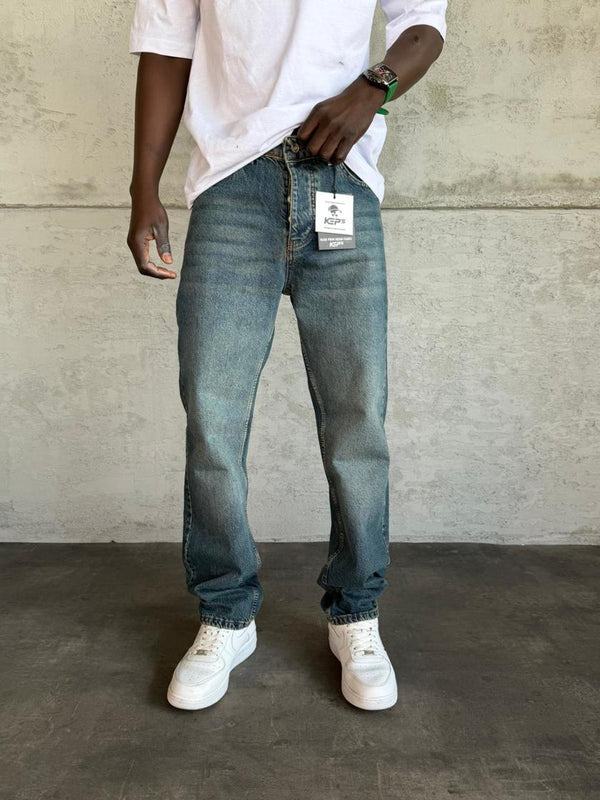 Mavi Yıkamalı Baggy Jean