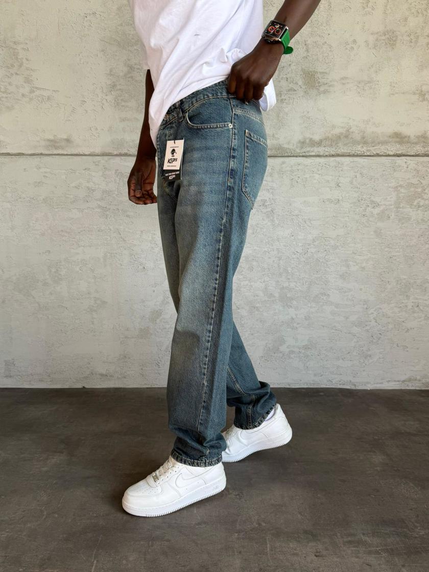 Mavi Yıkamalı Baggy Jean