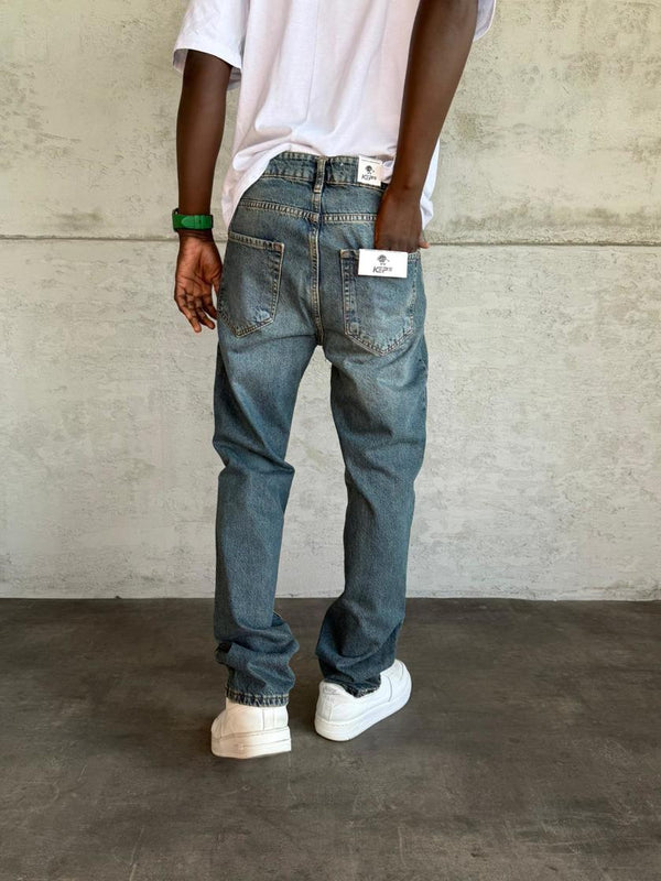 Mavi Yıkamalı Baggy Jean