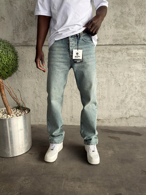 Mavi Yıkamalı Baggy Jean