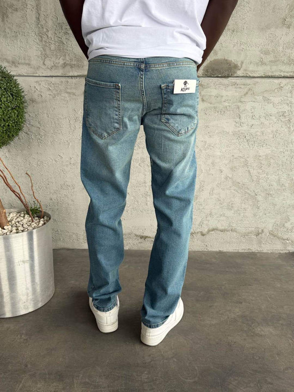 Mavi Yıkamalı Likralı Regular Fit Jean