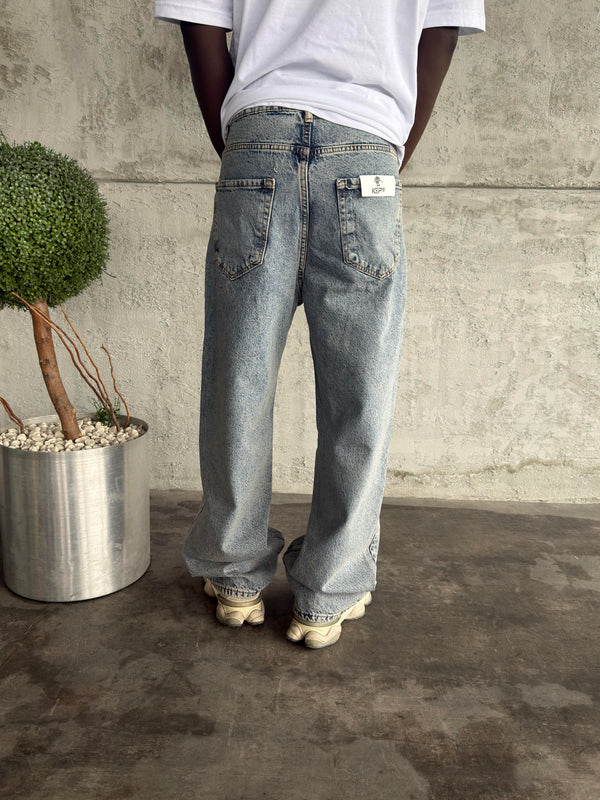 Mavi Yıkamalı Relax Baggy Jean