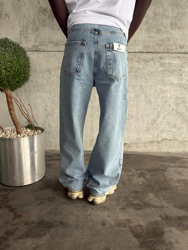 Mavi Yıkamalı Relax Baggy Jean
