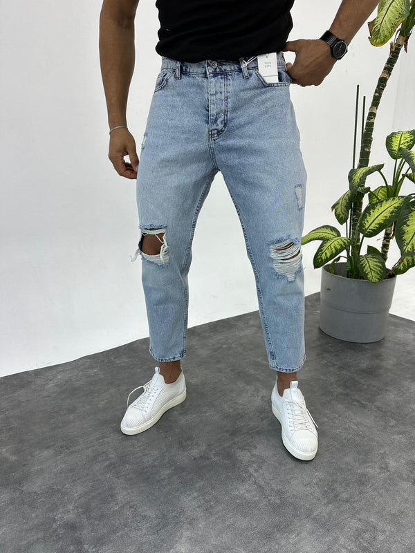 Mavi Yırtık Detaylı Boyfriend Jean