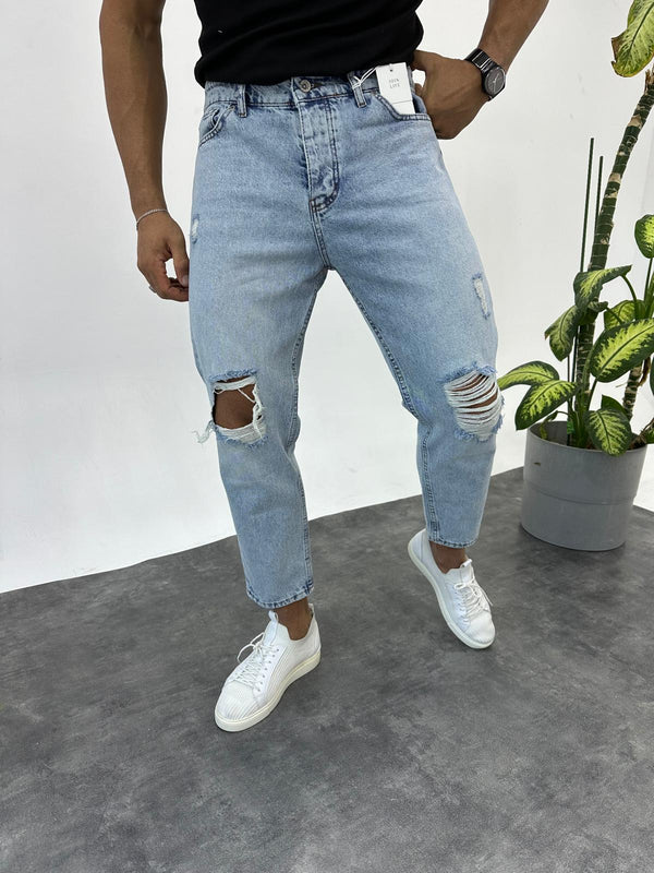 Mavi Yırtık Detaylı Boyfriend Jean