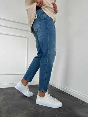 Mavi Yırtık Detaylı Boyfriend Jean