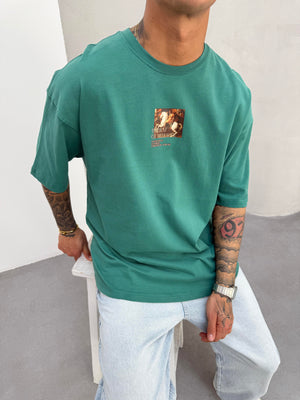 Mercan Yeşil Oversize Baskılı T-Shirt