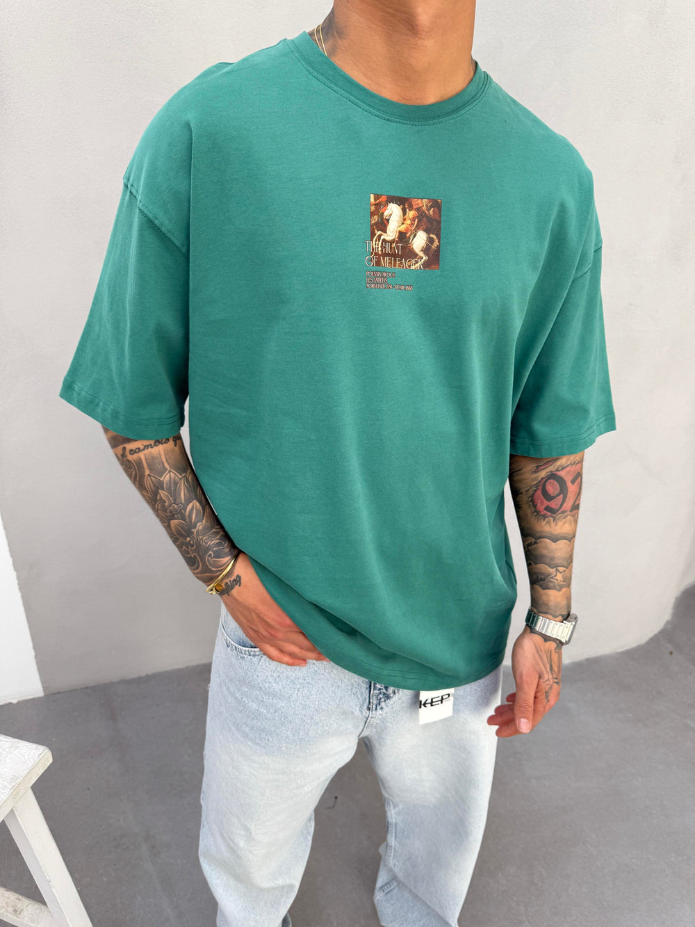 Mercan Yeşil Oversize Baskılı T-Shirt