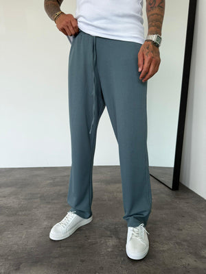 Petrol Mavi Fitilli Baggy Pantolon