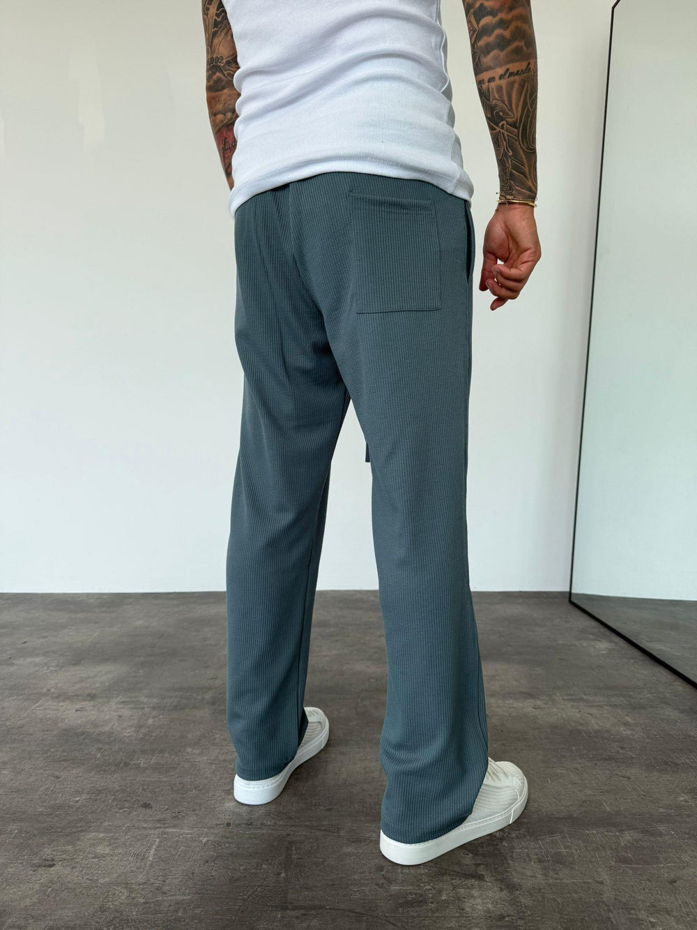Petrol Mavi Fitilli Baggy Pantolon