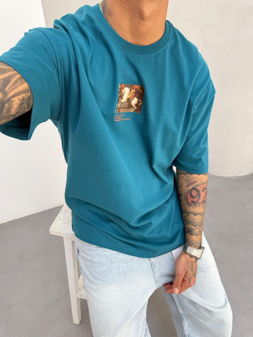 Petrol Oversize Baskılı T-Shirt