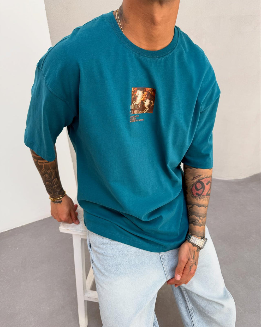 Petrol Oversize Baskılı T-Shirt