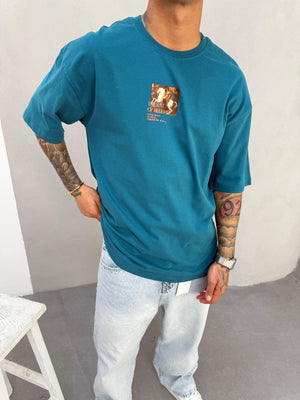 Petrol Oversize Baskılı T-Shirt