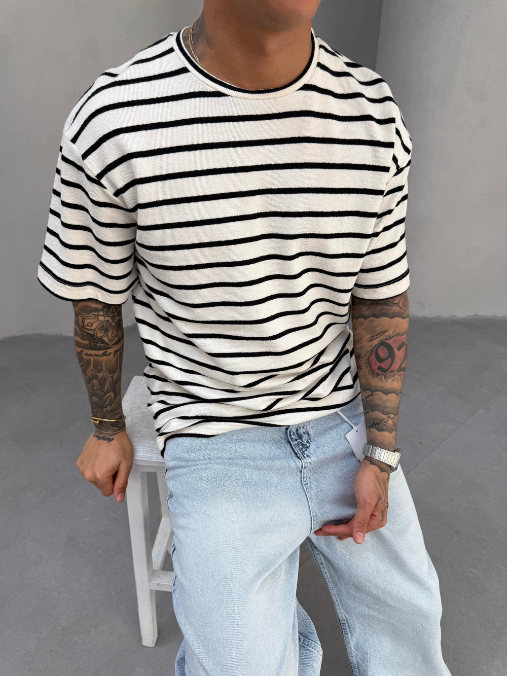 Siyah Çizgili Triko T-Shirt