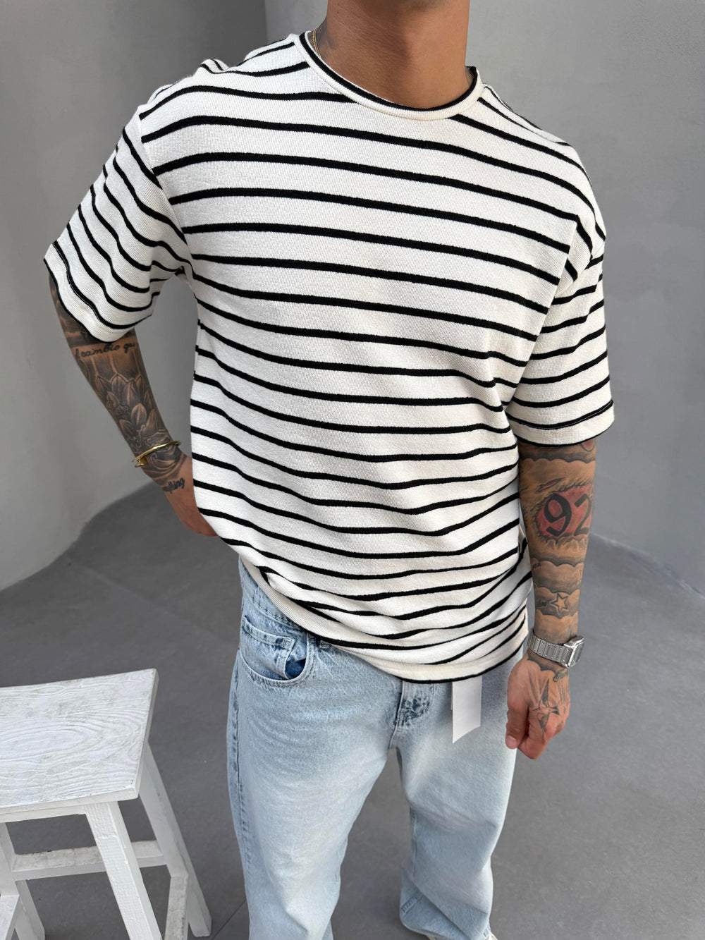 Siyah Çizgili Triko T-Shirt