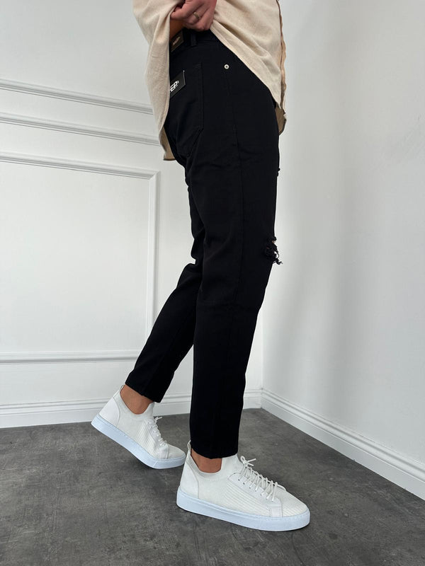 Siyah Dizi Yırtık Boyfriend Jean