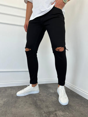 Siyah Dizi Yırtık Slimfit Jean