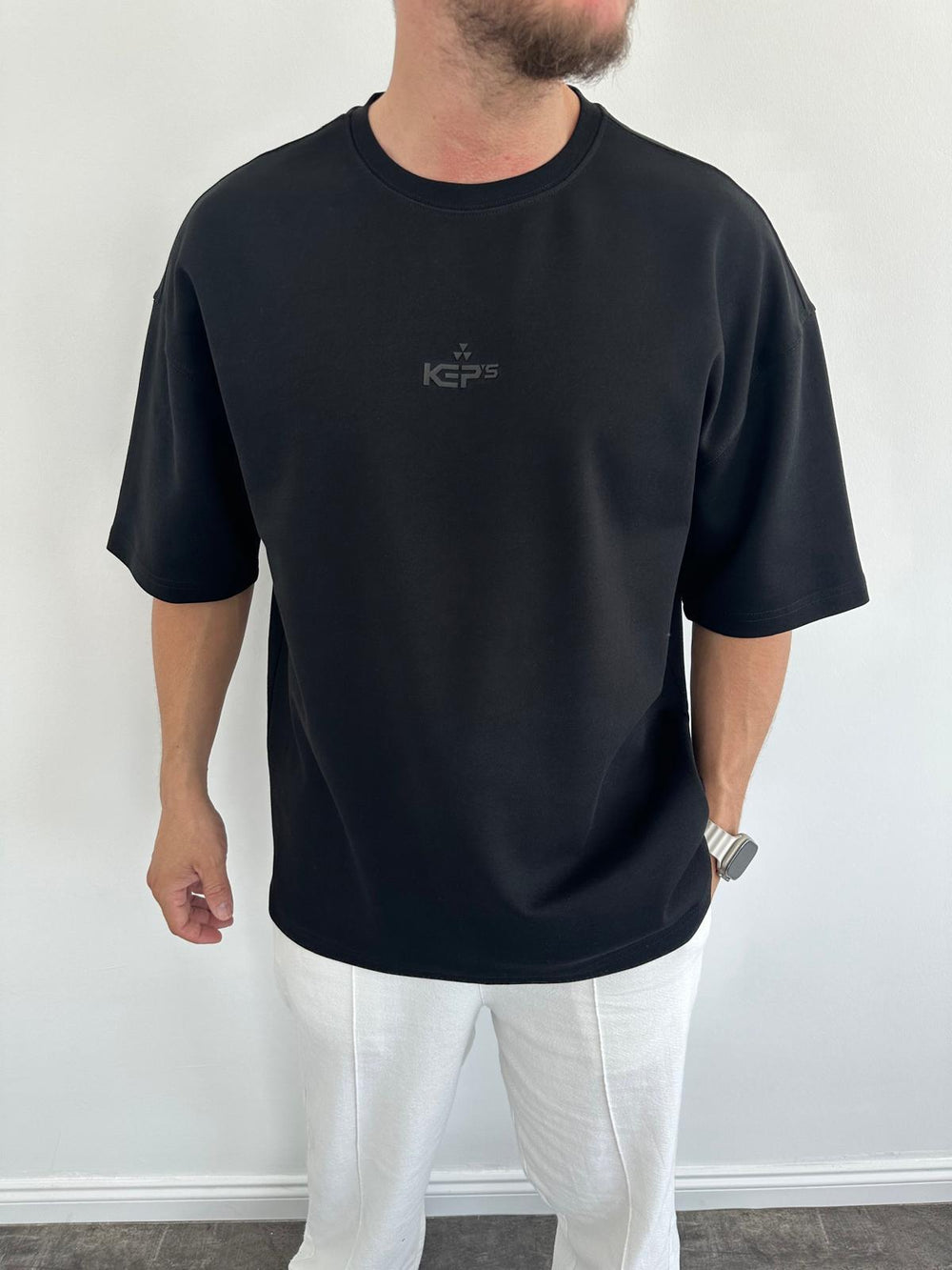 Siyah Doubleface Kabartma Baskılı T-Shirt