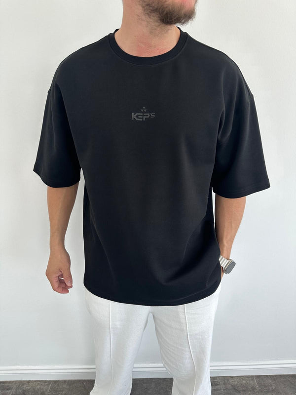 Siyah Doubleface Kabartma Baskılı T-Shirt
