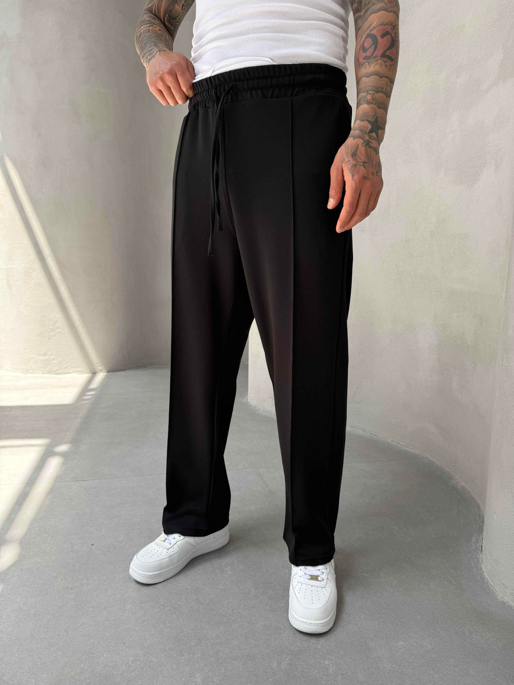 Siyah Doubleface Kumaş Baggy Pantolon
