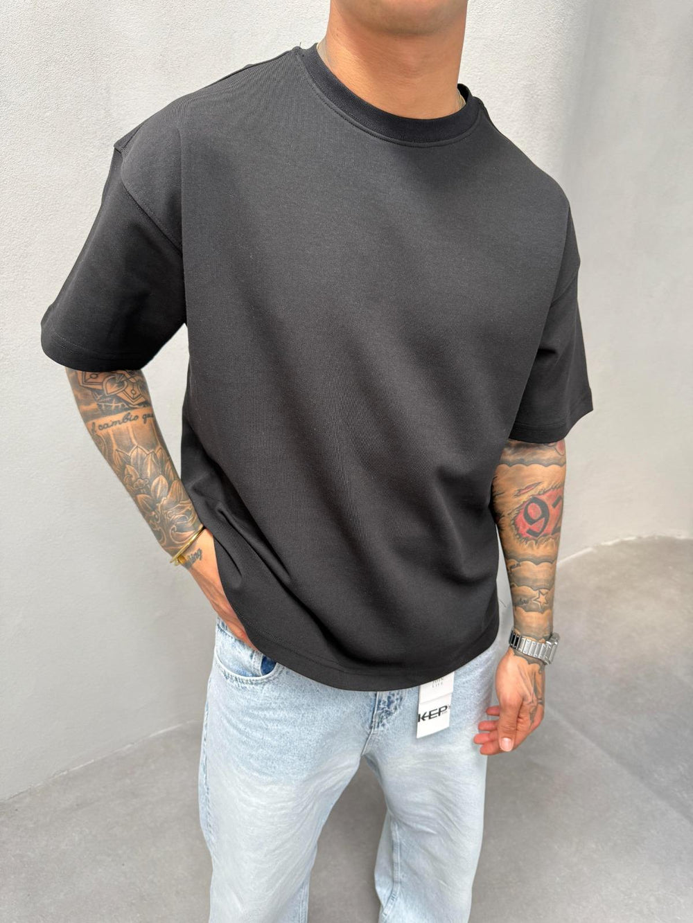 Siyah Doubleface Kumaş T-Shirt
