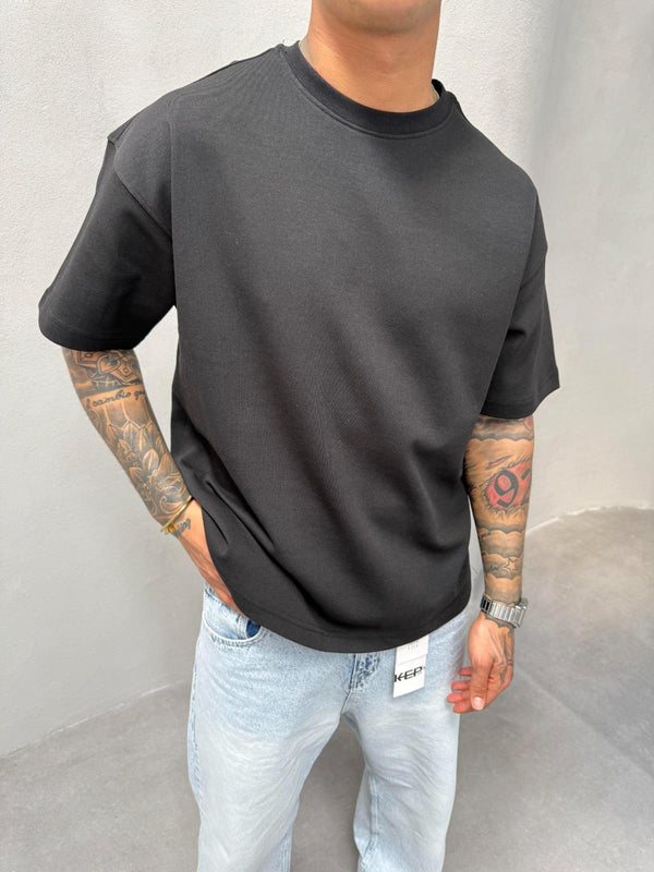 Siyah Doubleface Kumaş T-Shirt