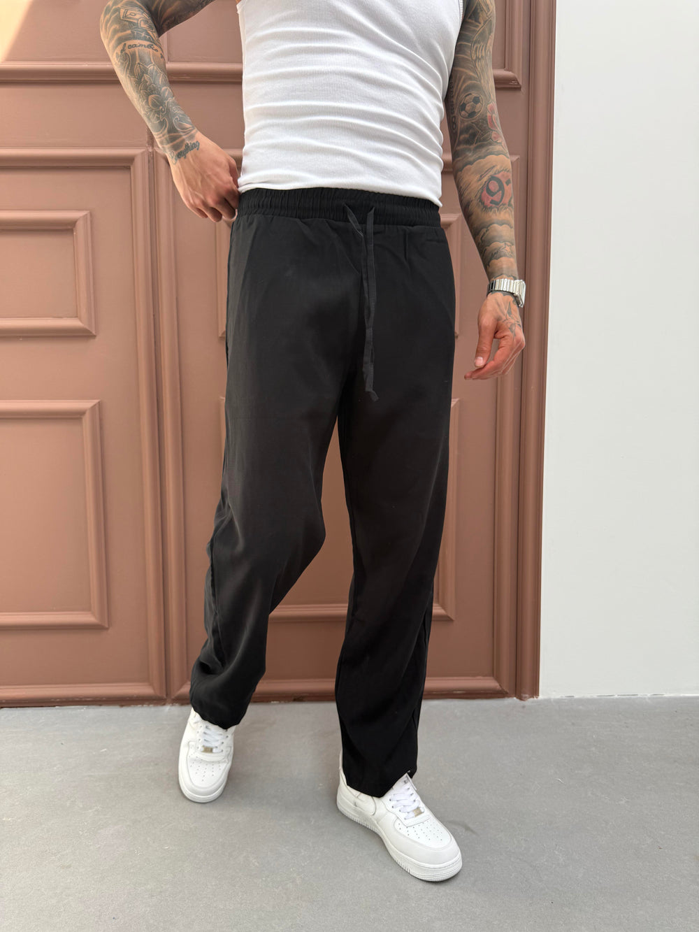 Siyah Duble Kumaş Baggy Pantolon