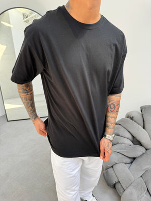 Siyah Fırçalı Kumaş Oversize T-Shirt