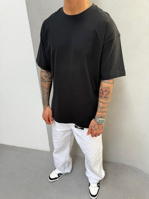 Siyah Fırçalı Kumaş Oversize T-Shirt