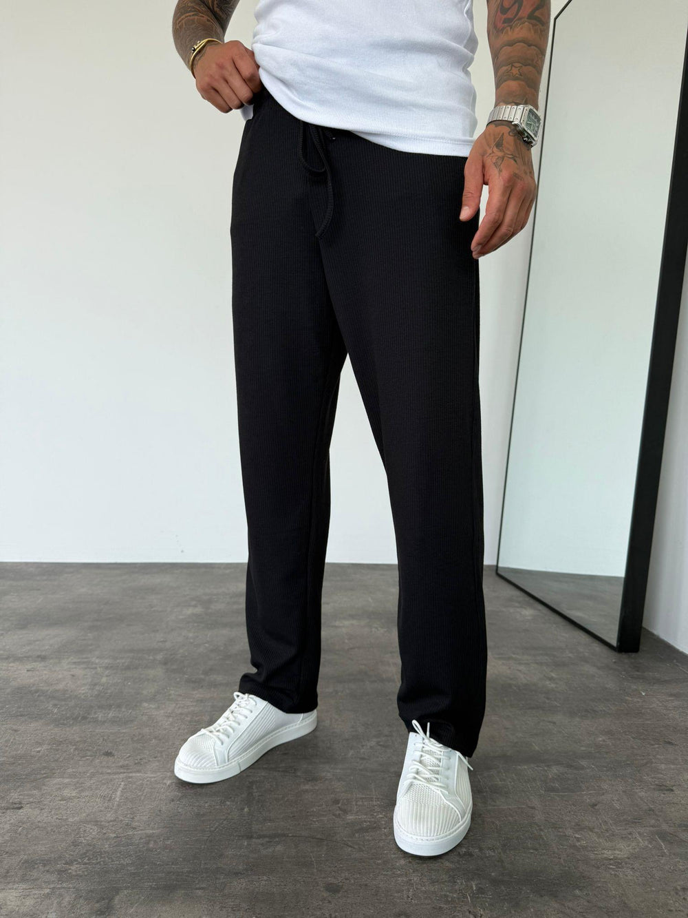 Siyah Fitilli Baggy Pantolon