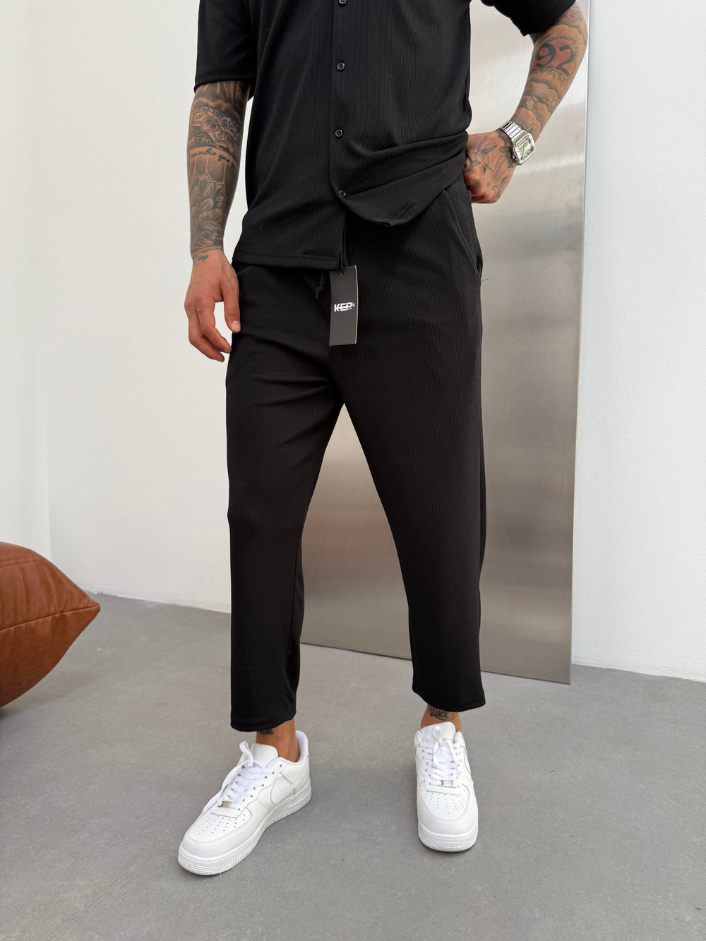 Siyah Fitilli Boyfriend Pantolon