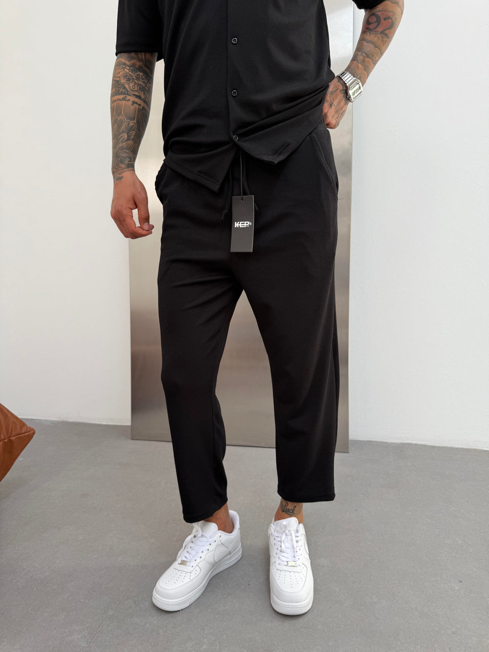 Siyah Fitilli Boyfriend Pantolon