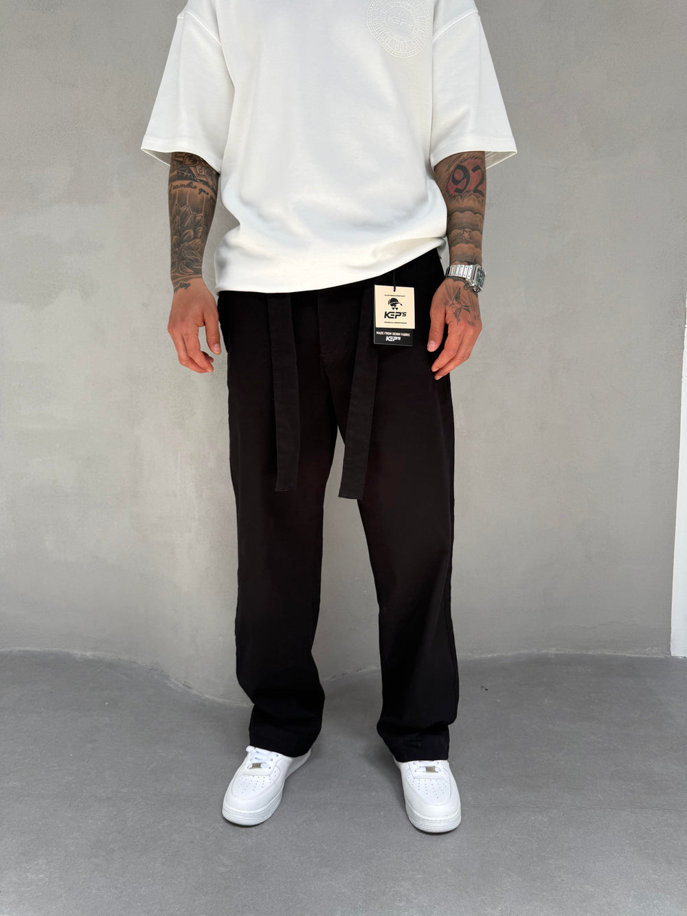 Siyah Gabardin Kumaş Baggy Pantolon