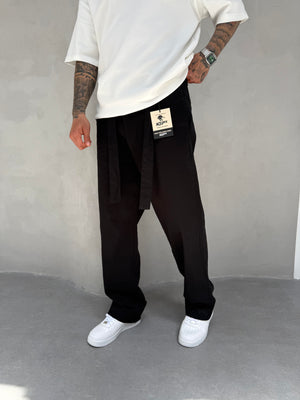 Siyah Gabardin Kumaş Baggy Pantolon