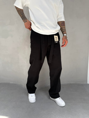 Siyah Gabardin Kumaş Baggy Pantolon