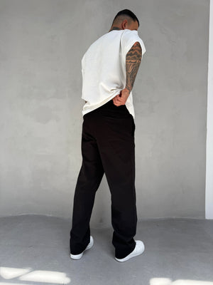 Siyah Gabardin Kumaş Baggy Pantolon