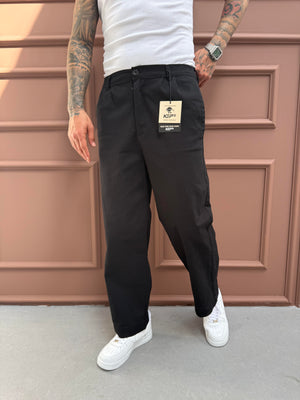 Siyah Gabardin Relax Fit Pantolon