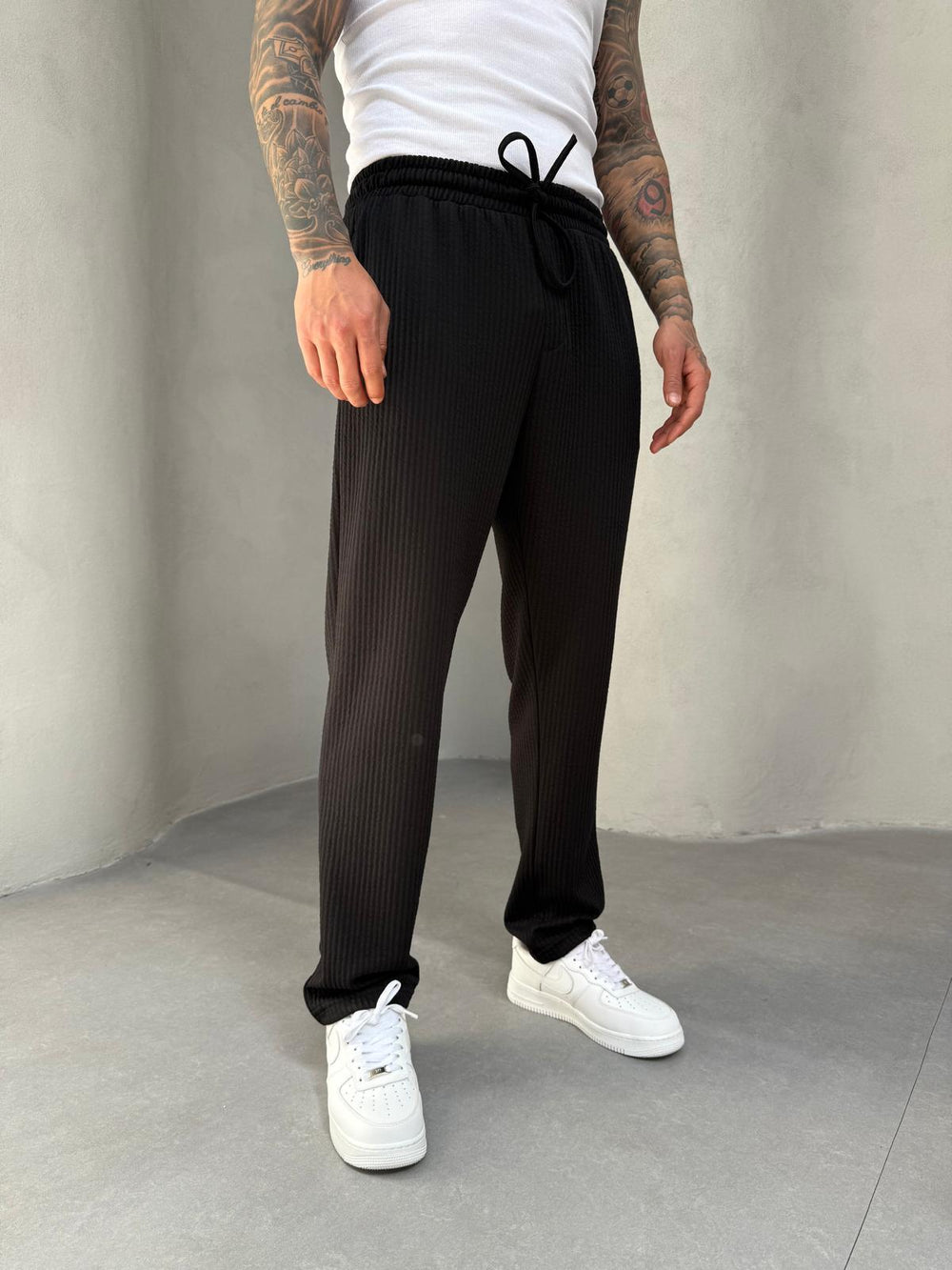 Siyah İnce Fitilli Baggy Eşofman