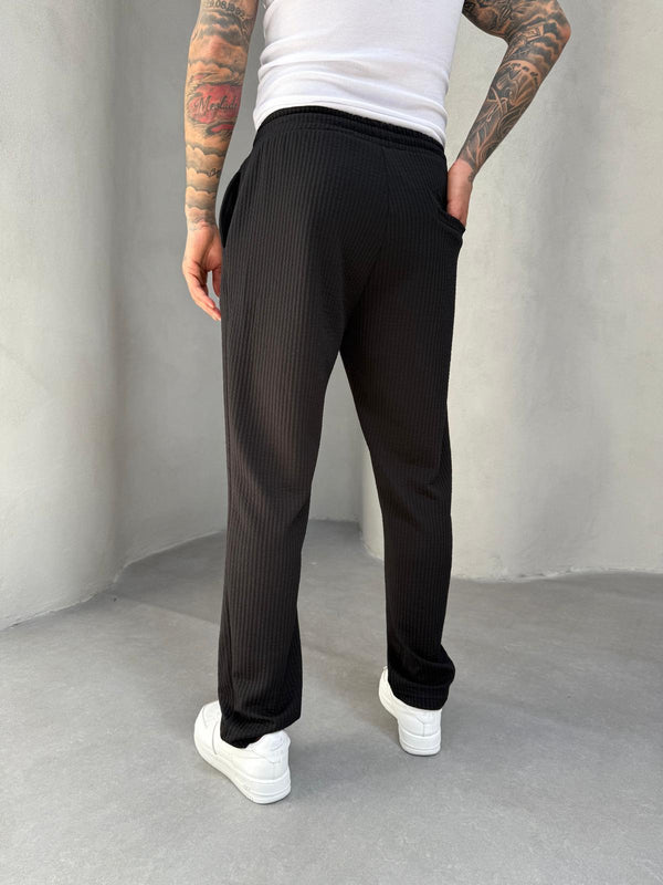 Siyah İnce Fitilli Baggy Eşofman