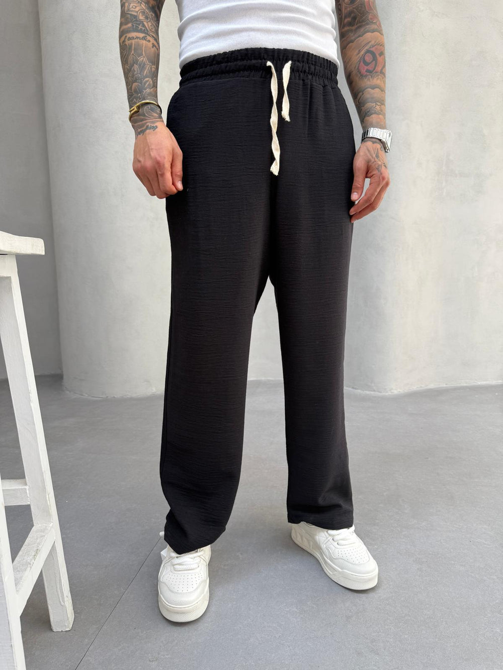 Siyah Jakarlı Baggy Pantolon