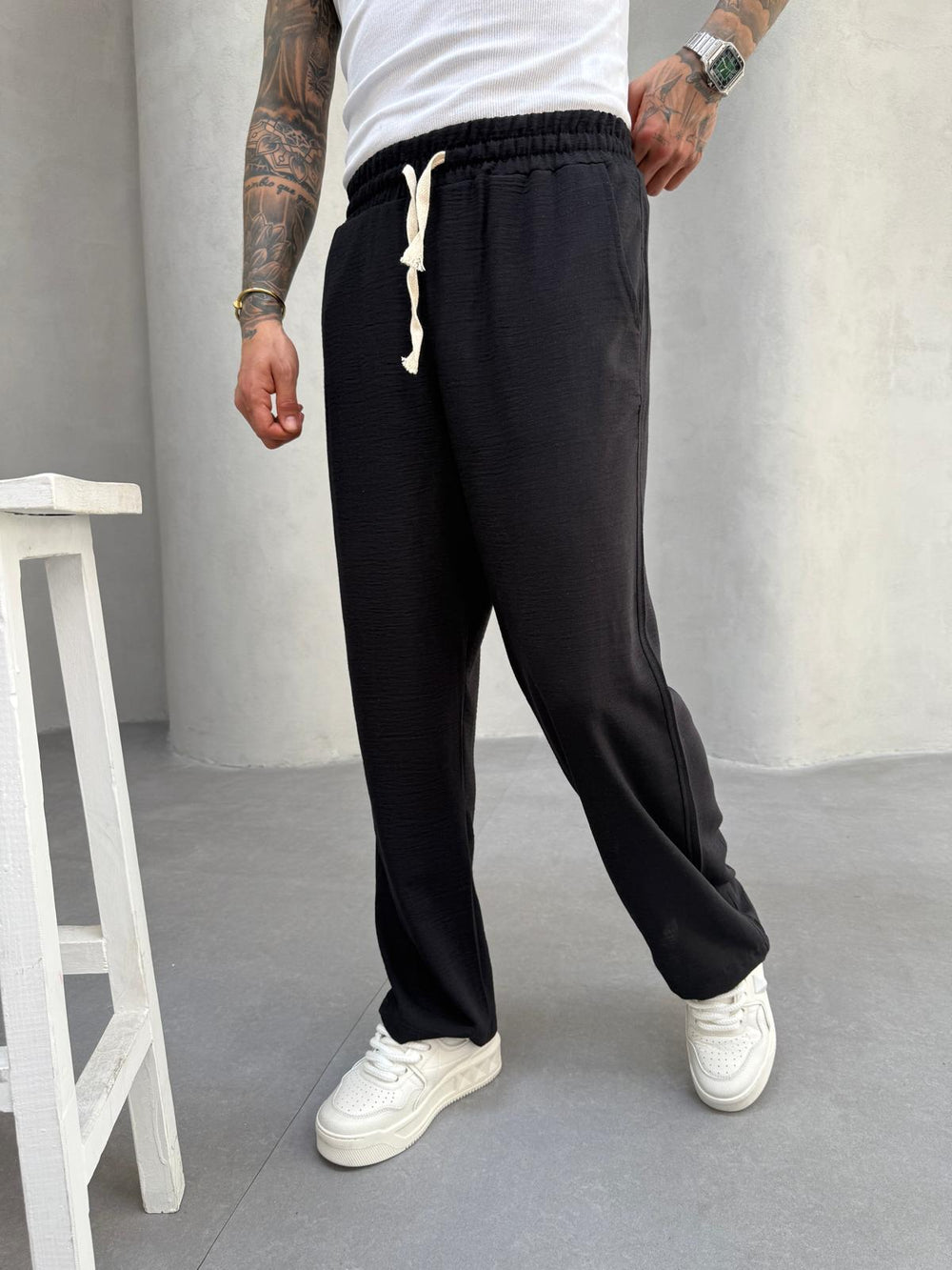 Siyah Jakarlı Baggy Pantolon