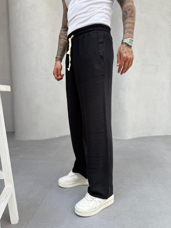 Siyah Jakarlı Baggy Pantolon