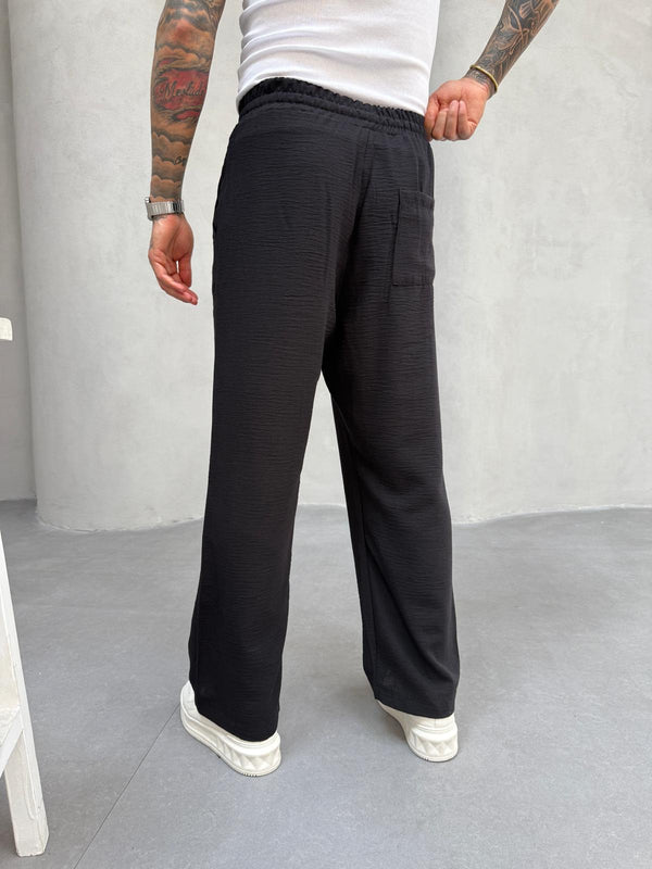 Siyah Jakarlı Baggy Pantolon