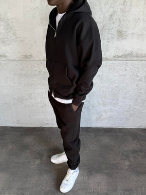 Siyah Kapüşonlu Fermuarlı Sweatshirt