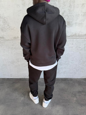 Siyah Kapüşonlu Fermuarlı Sweatshirt