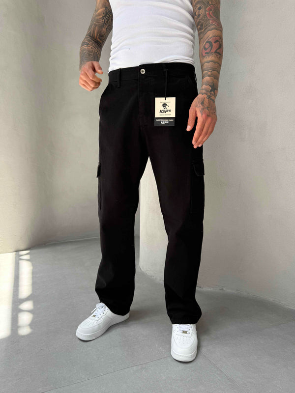 Siyah Kargo Cep Baggy Jean
