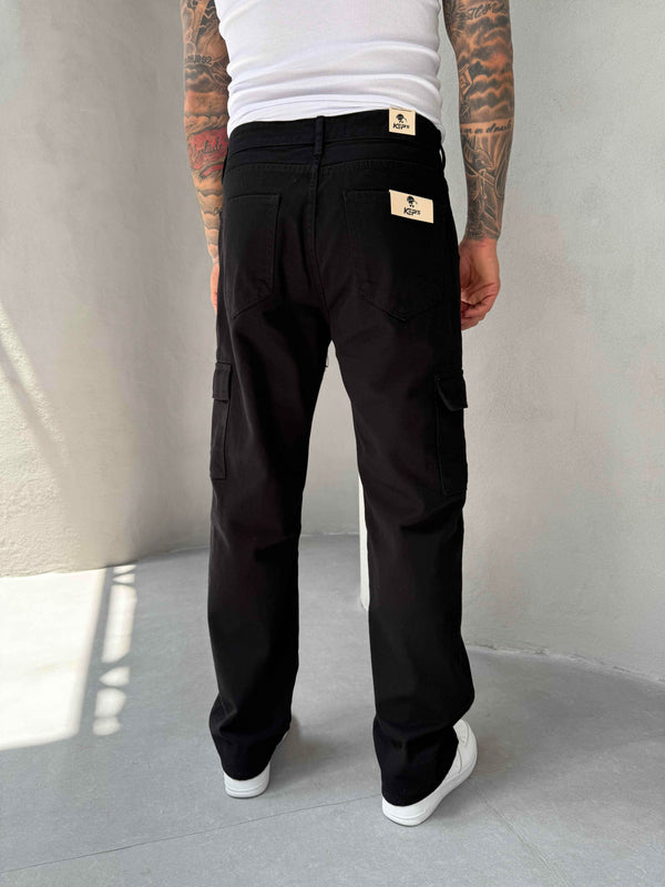 Siyah Kargo Cep Baggy Jean