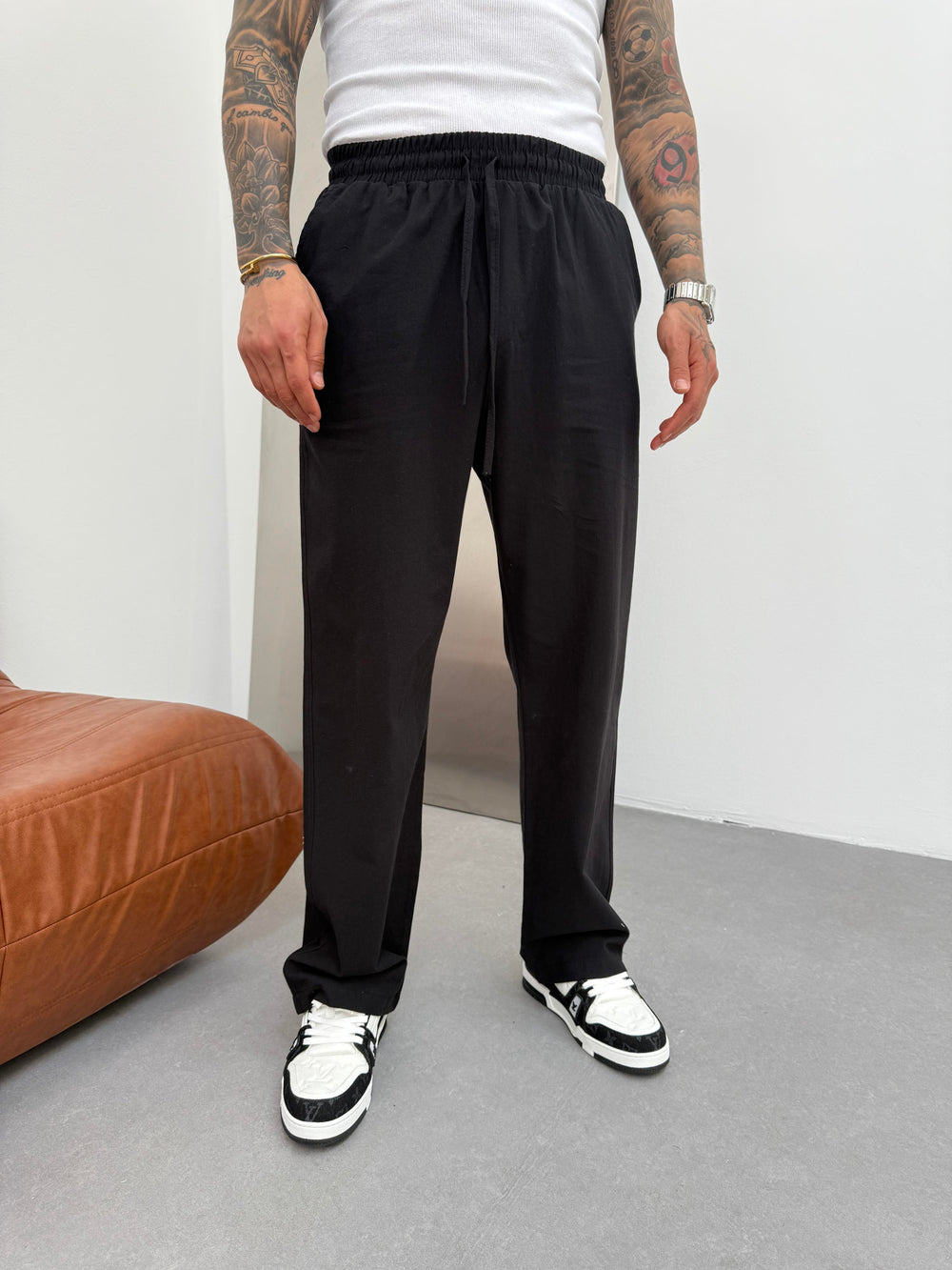 Siyah Keten Baggy Pantolon